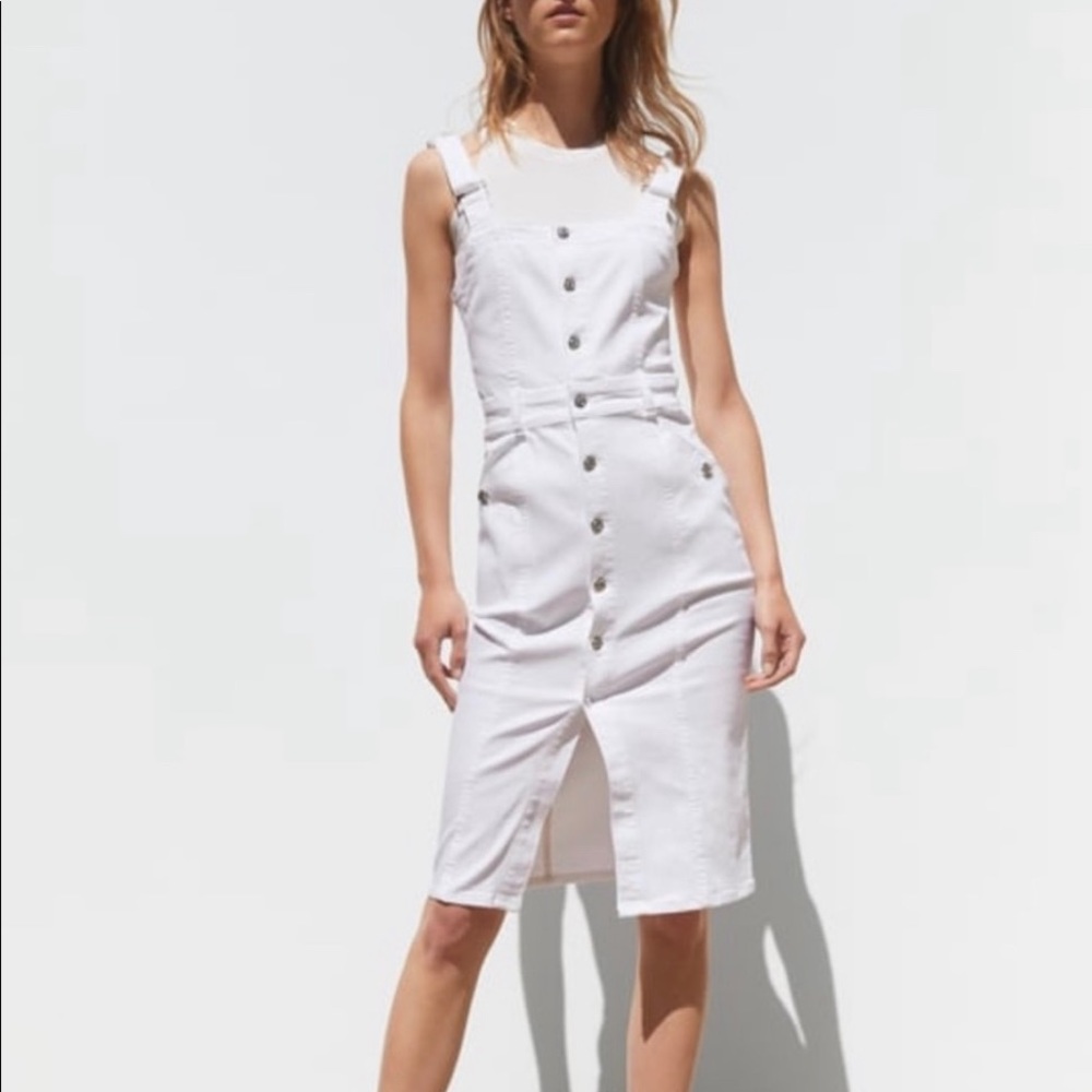 Zara White Denim Pencil Overalls Dress